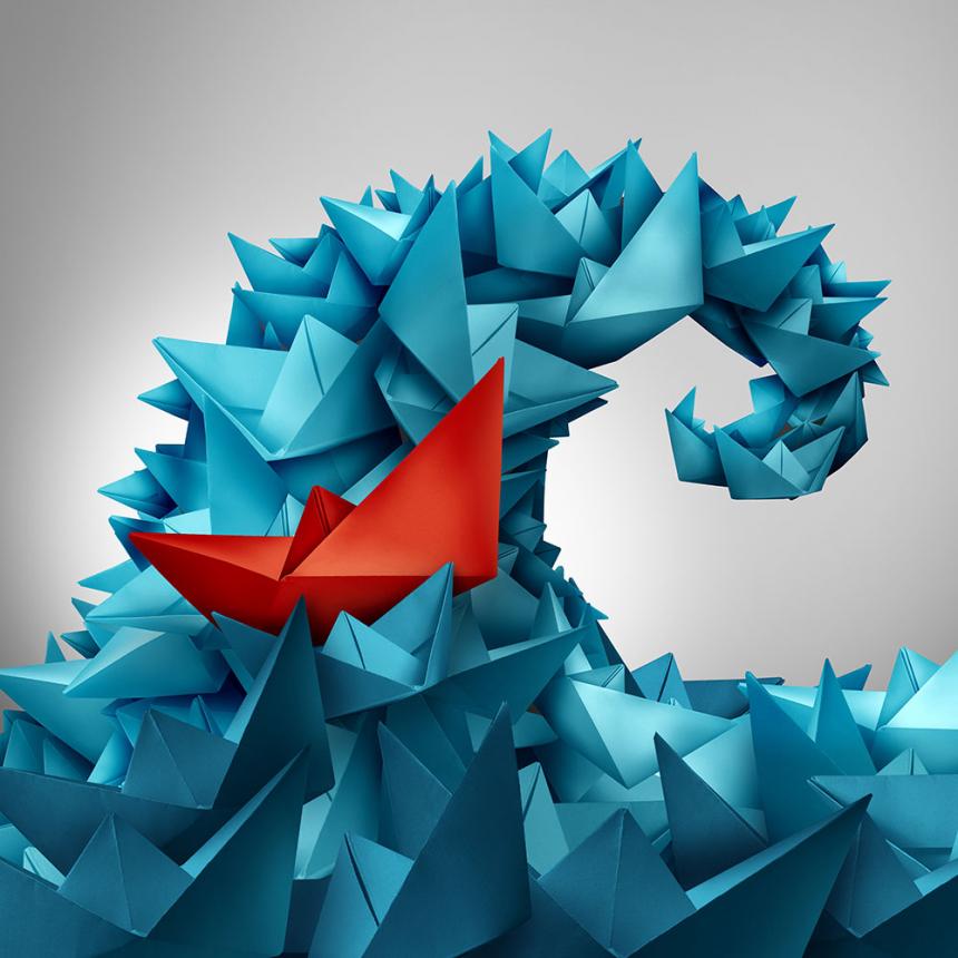 Πίνακας Κόκκινη βάρκα σε κύμα