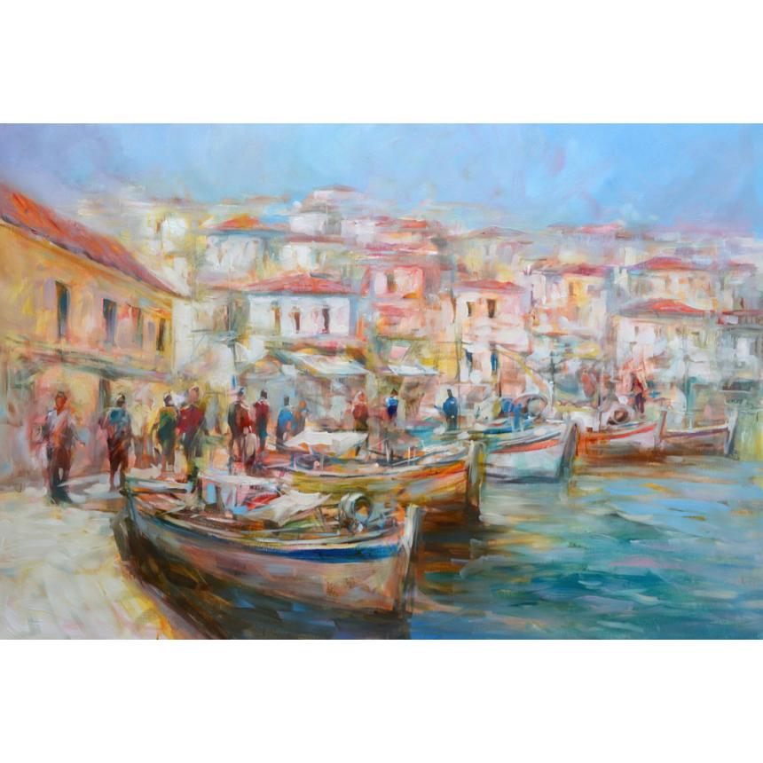 Πίνακας βάρκες στο λιμάνι